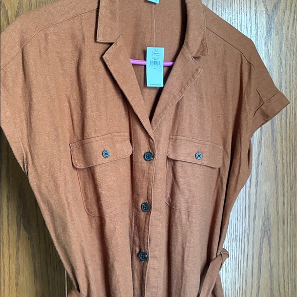 NWT Old Navy Waist-Defined Linen-Blend Tie-Belt Shirt Dress - Picture 3 of 7